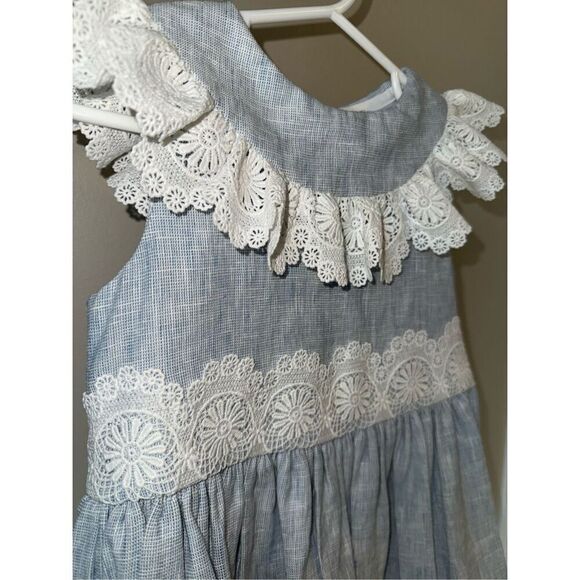 Bailey Boys Vintage Inspired Linen/Cotton Blend Dress With Delicate Lace Feature - Picture 3 of 12
